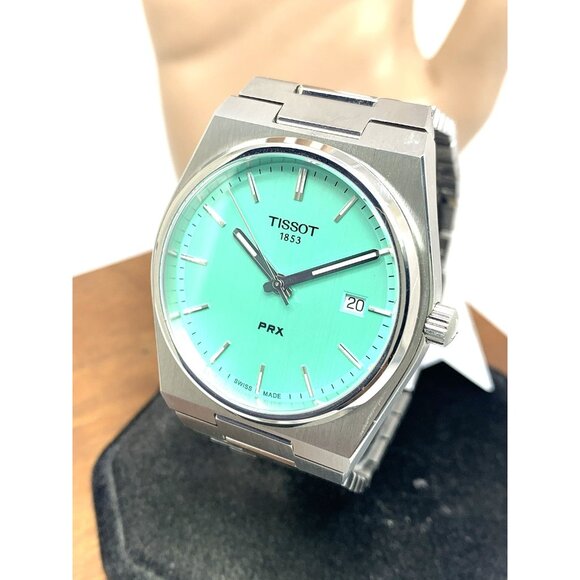 Tissot PRX Men's Watch Swiss Quartz Light Green Dial Silver Steel T1374101109101